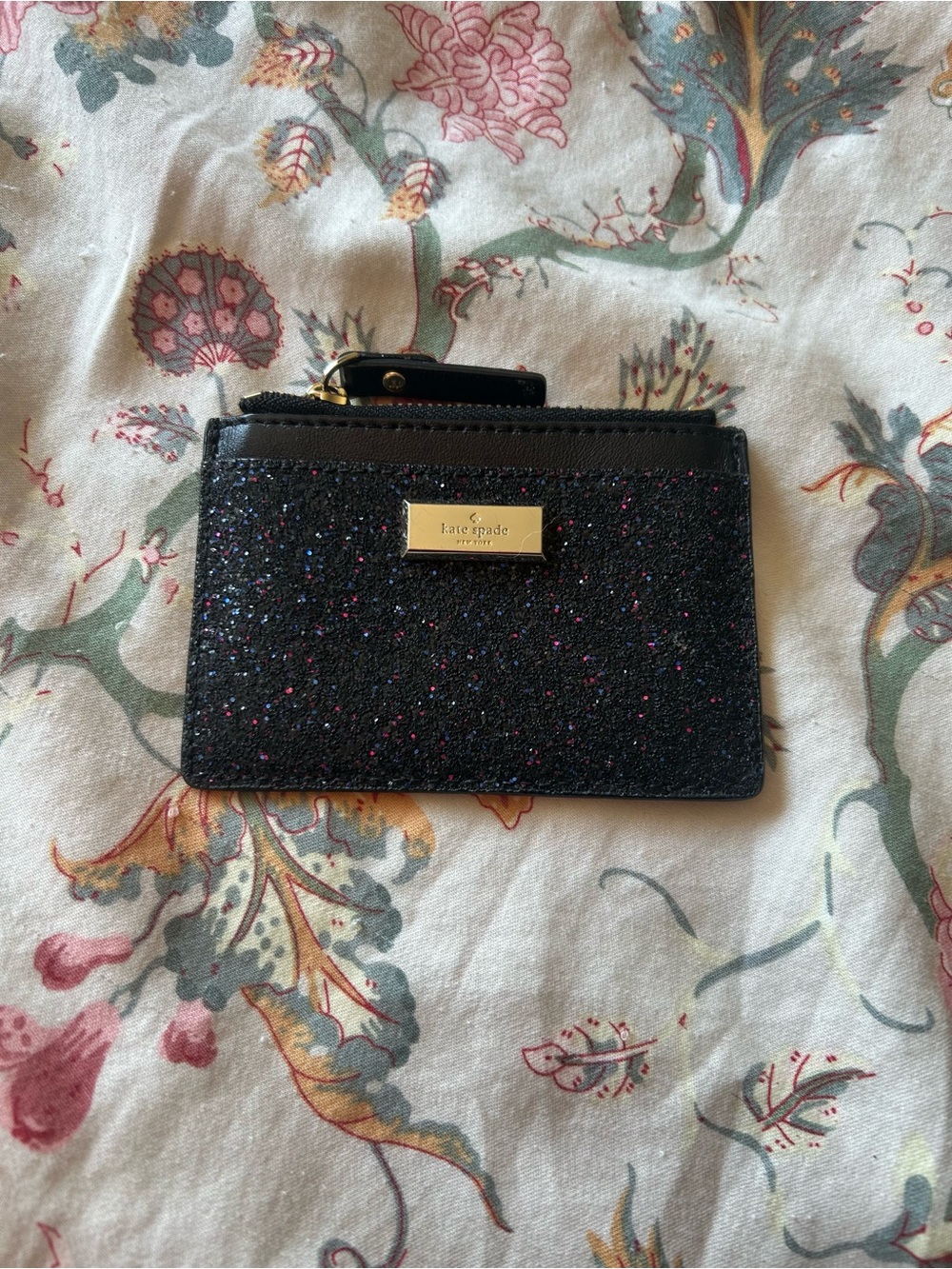 kate spade Black Glitter Card Case with Multicolor Sparkle
